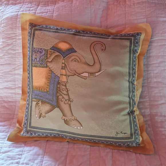 Jim Thompson Elephant Design Silk Pillow - Picture 1 of 11